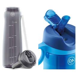 Pogo BPA-Free Plastic Water Bottle w/ Flip Straw Blue  Gray 