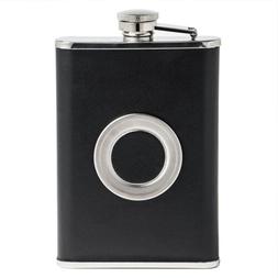 Cap With Collapsible SHOT Glass 8 OZ Flagon Hip Flask Wine P