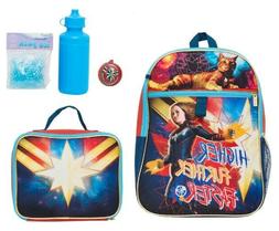 Captain Marvel 5-Pc Set Backpack Lunch Bag Ice Pack Water Bo