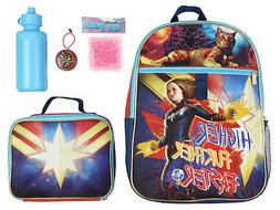 Captain Marvel Backpack Kids 5 Pc Lunch Kit Water Bottle Bac