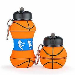 Vikka Sport Collapsible Kids Water Bottle, Basketball Gifts 