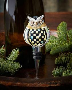 MACKENZIE CHILDS Courtly Check OWL Wine BOTTLE STOPPER  Topp