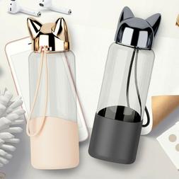 Cute Fox Glass Water Bottle BPA Free 320ML Transparent Bottl