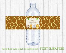 Cute Jungle Safari Animals Water Bottle Labels Printable Edi