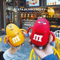 Cute M&M's Glass Water Bottle With food Silicone Straw For C