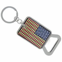 Dots Candy American Flag Bottle Opener Keychain Silver