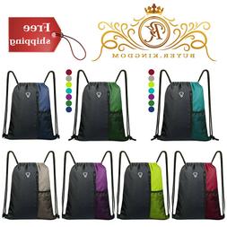 Drawstring Backpack W/ Zipper And Water Bottle Mesh Pockets 