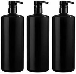 Bar5F Empty Shampoo Bottle with Pump, Black, Great 1 Liter/3