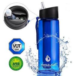 SurviMate Filtered Water Bottle for Camping, Hiking, Backpac