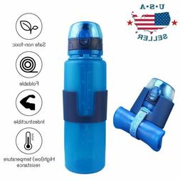 Foldable Soft Collapsible Silicone Water Bottle Reusable Cli