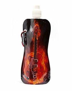 Foldable Water Bottle W/carabiner & Brush, 16 Oz, Guitar