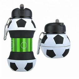 Football Sports Water Bottle with Straw Foldable Collapsible