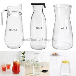Glass Carafe Bottle Jug Lid Water Juice Clear Big Drink Pitc
