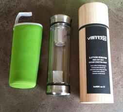 EFFITIV Glass Tea Tumbler Infuser Bottle  Green Travel Sleev