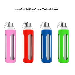 Glass Water Bottle 20 Oz BPA Free Reusable Silicone Sleeve L