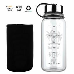 Glass Water Bottle 32 Oz, Wide Mouth Glass Water Bottle with