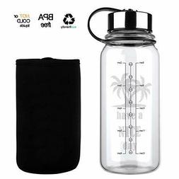 Glass Water Bottle 32 Oz Wide Mouth Glass Water Bottle with 