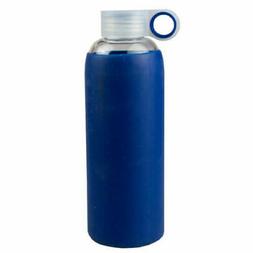 Glass Water Bottle W/ Navy Silicone Slieve - 24 Oz Glass Wat