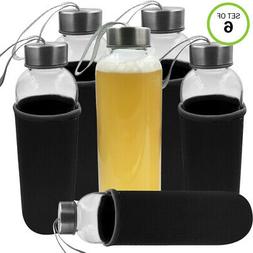 Evelots Glass Water/Juice Bottle-Sleeve-18 OZ-Easy Carry-Air