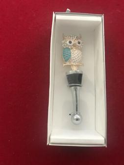 Glitzy Owl with Rhinestones Metal Art Wine Bottle Stopper To