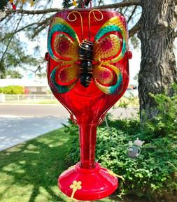 Hummingbird feeder, Glass, E&J Brandy bottle, 32 oz, Red, Pr