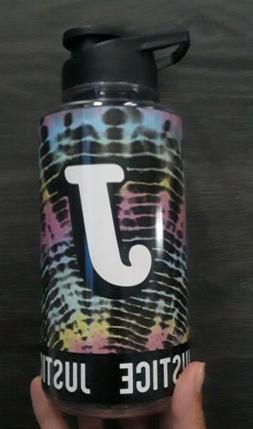 Justice J multi tye dye logo Water Bottle 35.2 oz new