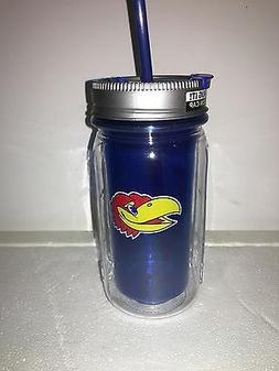 JAYHAWKS UNIVERSITY OF KANSAS MASON JAR WATER BOTTLE CUP MUG