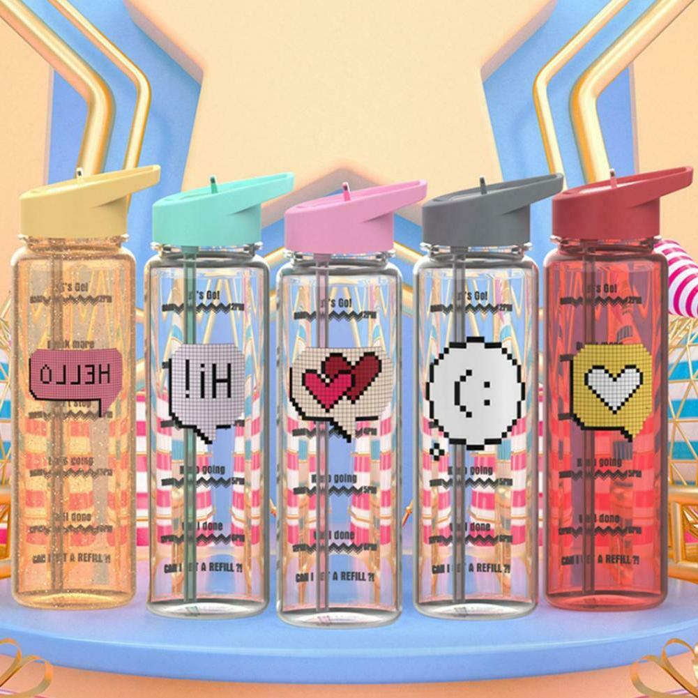 25oz Leakproof Heart Water Bottle Fitness Sports with Time M
