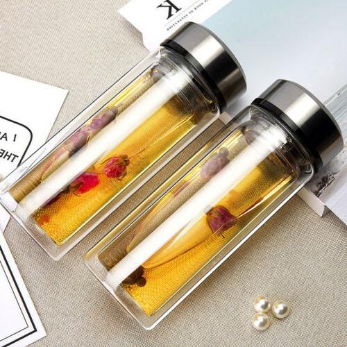 10oz 300ML Double Wall Glass Cup Tea Bottle Mug BPA Free wit