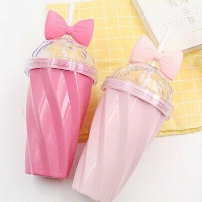 400ML Portable Bow Cup with Straw Girls Sport Plastic Fruit 