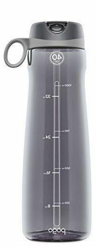 Pogo BPA-Free Plastic Water Bottle w/ Flip Straw Grey Gray -