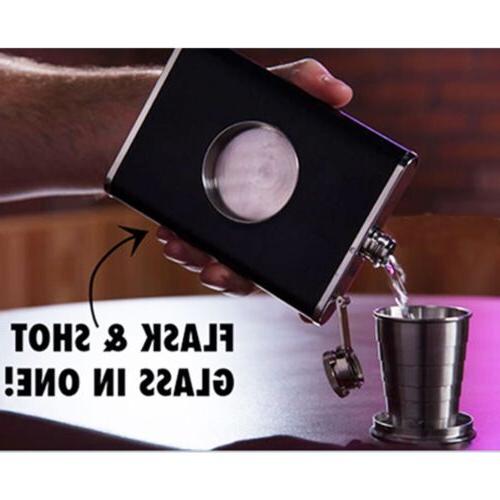 Alcohol With Collapsible SHOT Glass 8 OZ Hip Flask Flagon Wi