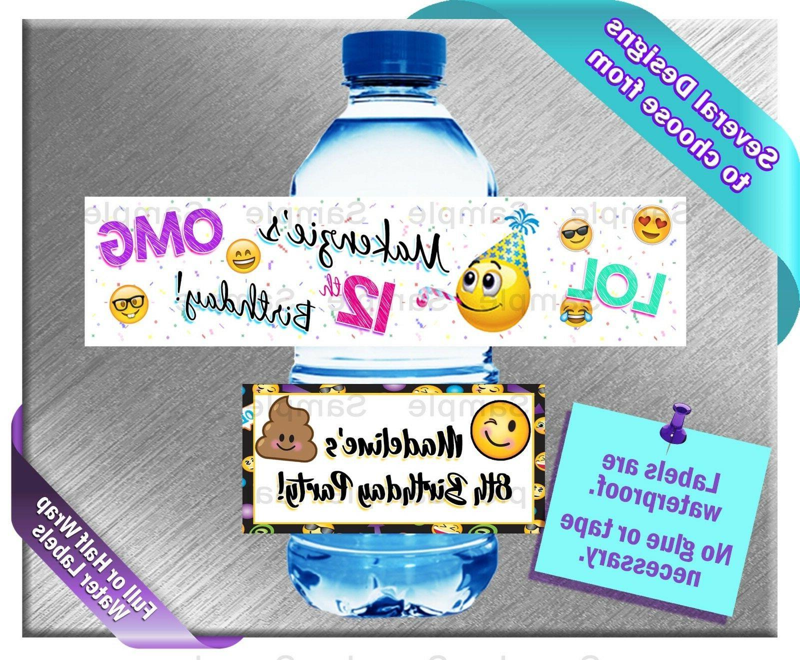Emoji Emoticon Water Bottle Labels Birthday