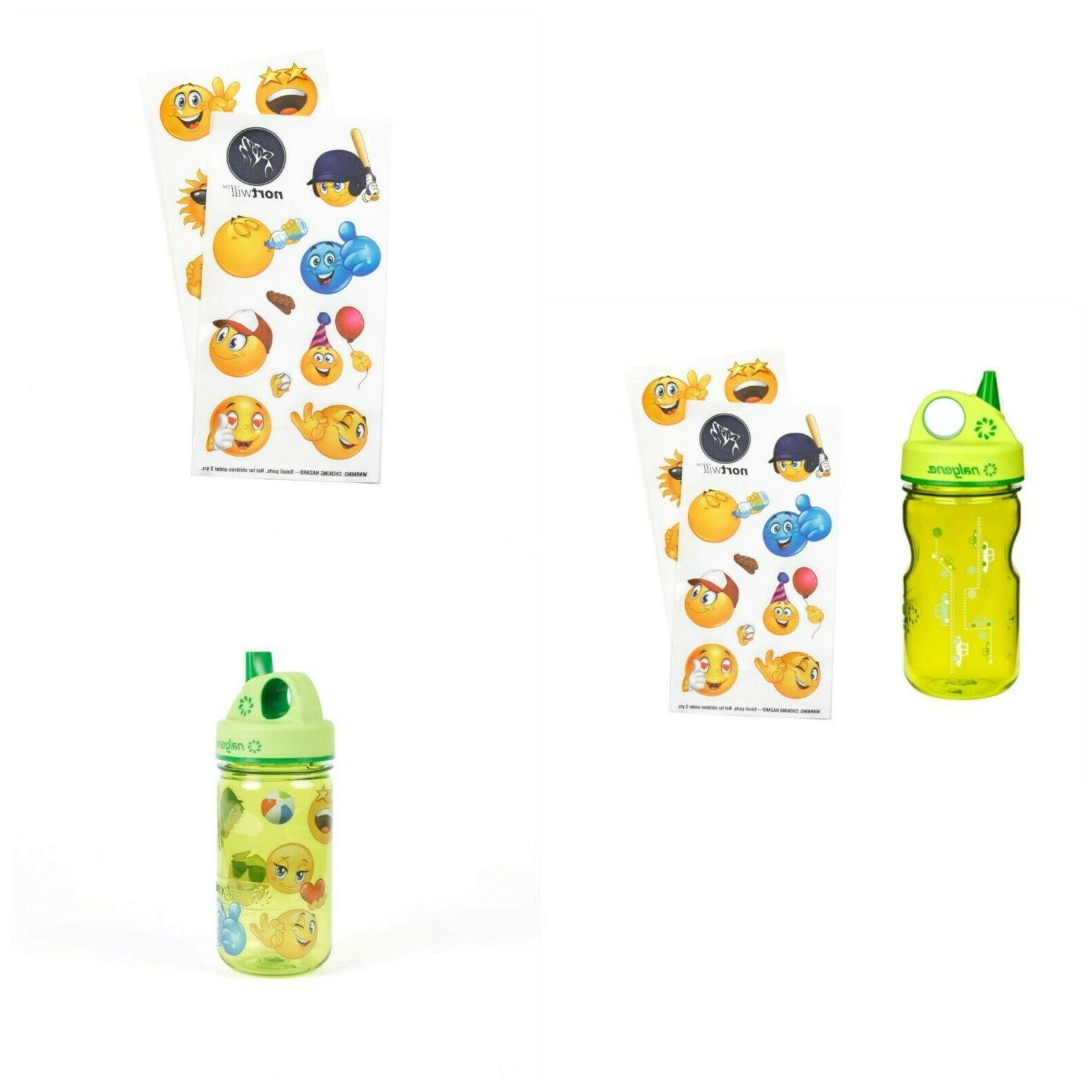 Kids Water Bottle With Straw Waterproof Emoji Stickers Outdo