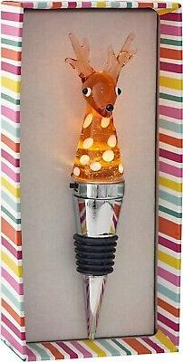 Santas Reindeer Light Up Christmas Holiday Glass Bottle Stop