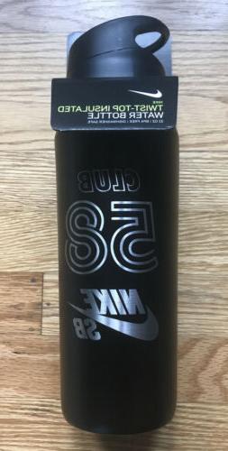 Nike Twist-Top Insulated Water Bottle 24Oz Black BPA Free NO