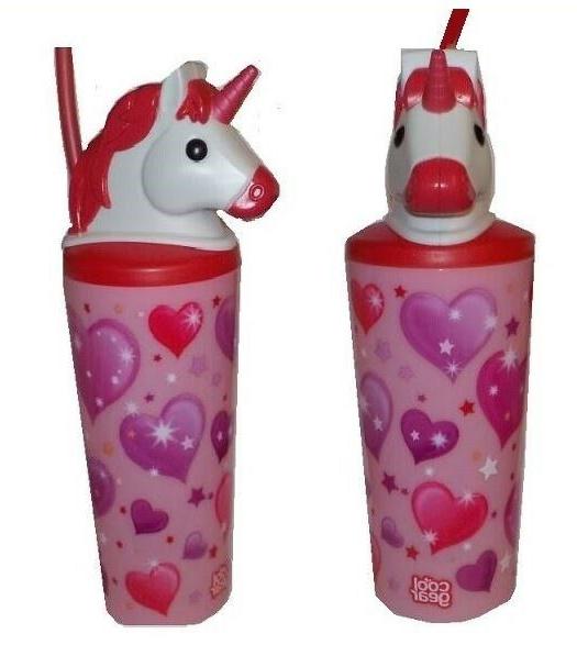UNICORN PINK HEARTS 18 OZ WATER BOTTLE WITH STRAW