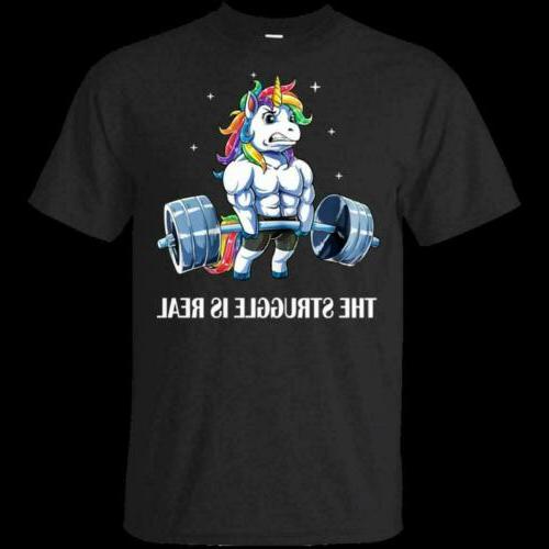 Unicorn Weight Lifting Struggle Is Real G200 Black Cotton T-