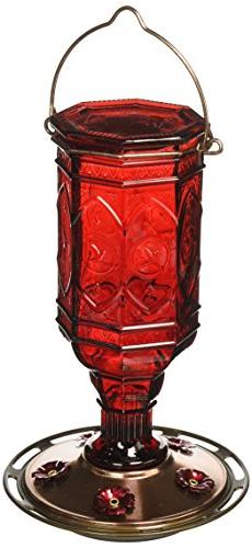 More Birds Hummingbird Feeder Vintage Red Antique Glass Bott