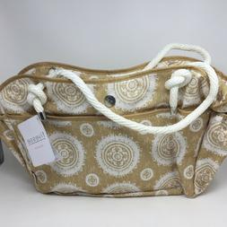Fivesse Large 20" Tan & White Water Resistant Beach Bag and 
