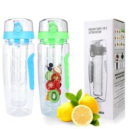 Large 32oz Fruit Infuser Water Bottle Leak Proof BPA Free Wi