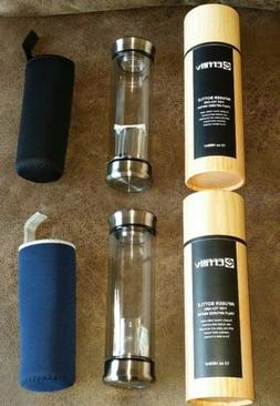 LOT OF 2 EFFITIV Glass Tea Tumbler Infuser Bottle  Black + N