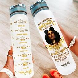 Motivational Water Tracker Bottle - African Women -  32 Oz F