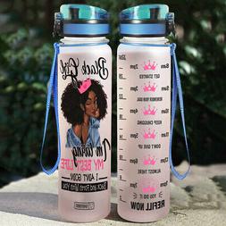 Motivational Water Tracker Bottle - Black Girl -  32 Oz Frui