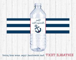 Nautical Anchor Navy Blue & Red Water Bottle Labels Printabl