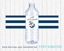 Nautical Anchor Water Bottle Labels Printable Editable PDF