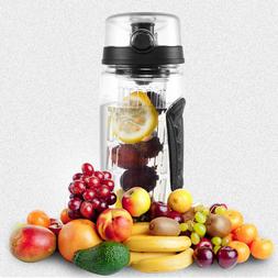 New Black 32oz Fruit Infuser Water Bottle w/ Bonus USA Free 