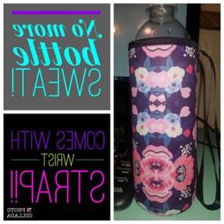 NEW Neoprene Blue Floral Bottle Cover Holder Sleeve with Wri