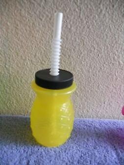 New Luau Plastic Water Bottle with Straw Yellow Pineapple  5