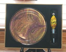 NIB Multi-Color Marble Wine Bottle Stopper and Wine Coaster 